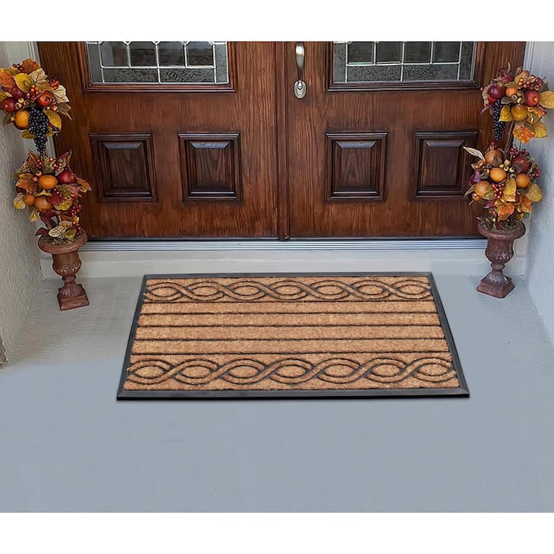 A1HC Rubber and Coir Beautifully Design Twisted Striped Durable Doormat 24"X39", Beige