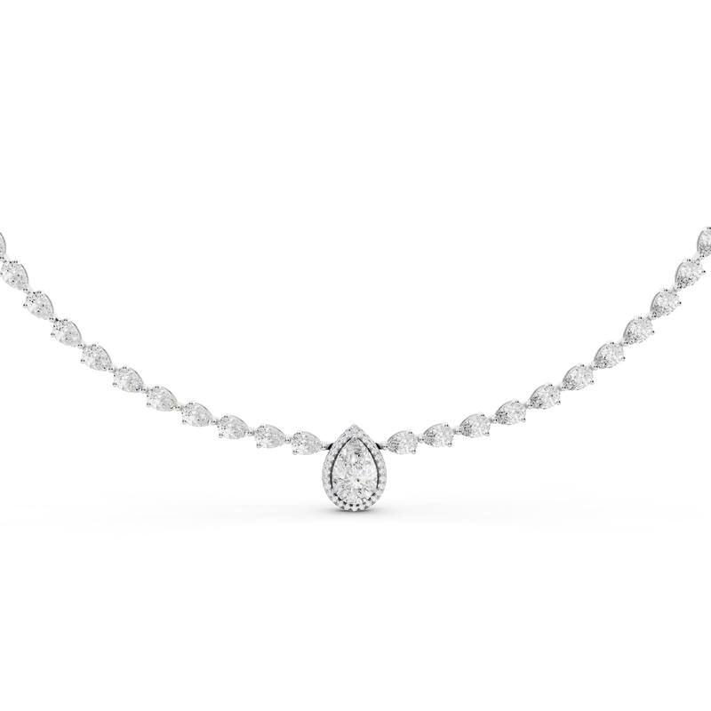 Auriya 14K Gold Lab Grown Tear-Drop Halo Pear-shaped Diamond Tennis Necklace 20 ct. tw. (F-G VS) - White