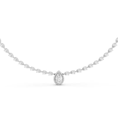 Auriya 14K Gold Lab Grown Tear-Drop Halo Pear-shaped Diamond Tennis Necklace 20 ct. tw. (F-G VS)