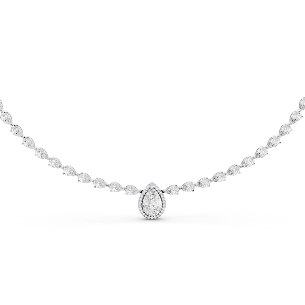 Auriya 14K Gold Lab Grown Tear-Drop Halo Pear-shaped Diamond Tennis Necklace 20 ct. tw. (F-G VS)