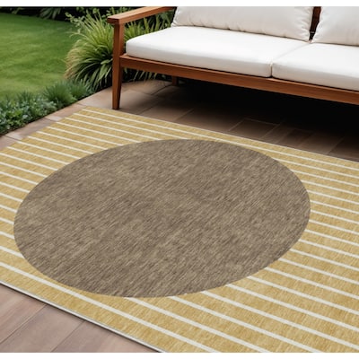 HomeRoots Striped Transitional Rectangle Outdoor Rug