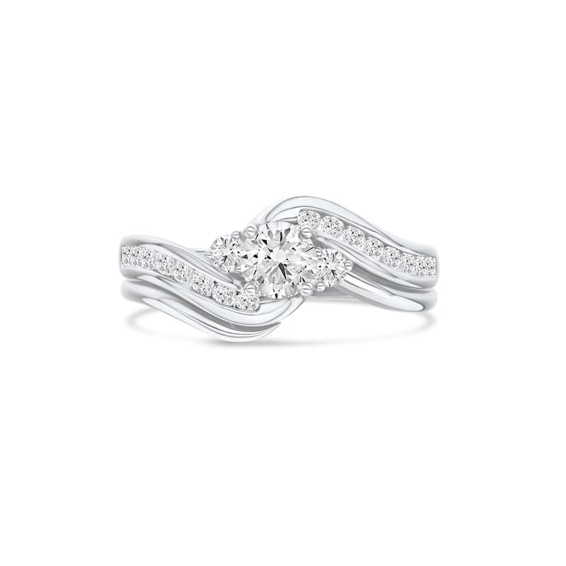 IGI Certified 1/2ct TDW Diamond Three Stone Swirl Bridal Set in 14K White Gold for Women