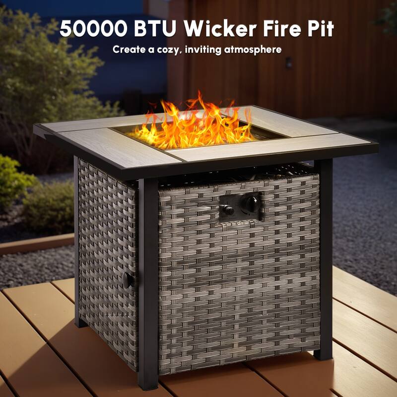 OVIOS 8 Pieces Outdoor Patio Swivel Chair Conversation Set with Fire Table