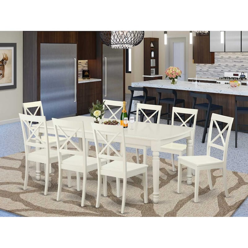Modern Dining Table Set - 9Pc Table & Chairs - Linen White Finish - Butterfly Leaf Design - Kitchen Dinette Set