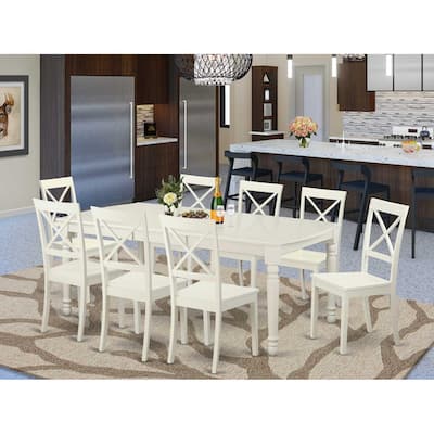 Modern Dining Table Set - 9Pc Table & Chairs - Linen White Finish - Butterfly Leaf Design - Kitchen Dinette Set