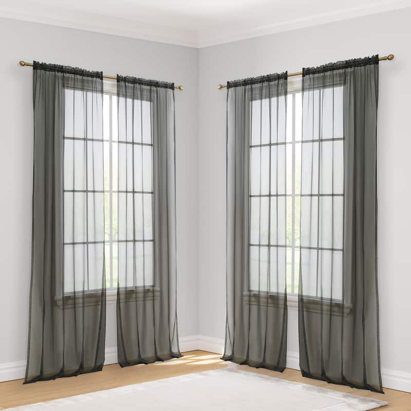 HLC.me Geneva Sheer Voile Window Treatment Rod Pocket Curtain Panels Bedroom and Living Room (Set of 4) - 54 W x 72 L per panel - Set of 4 - Charcoal Grey