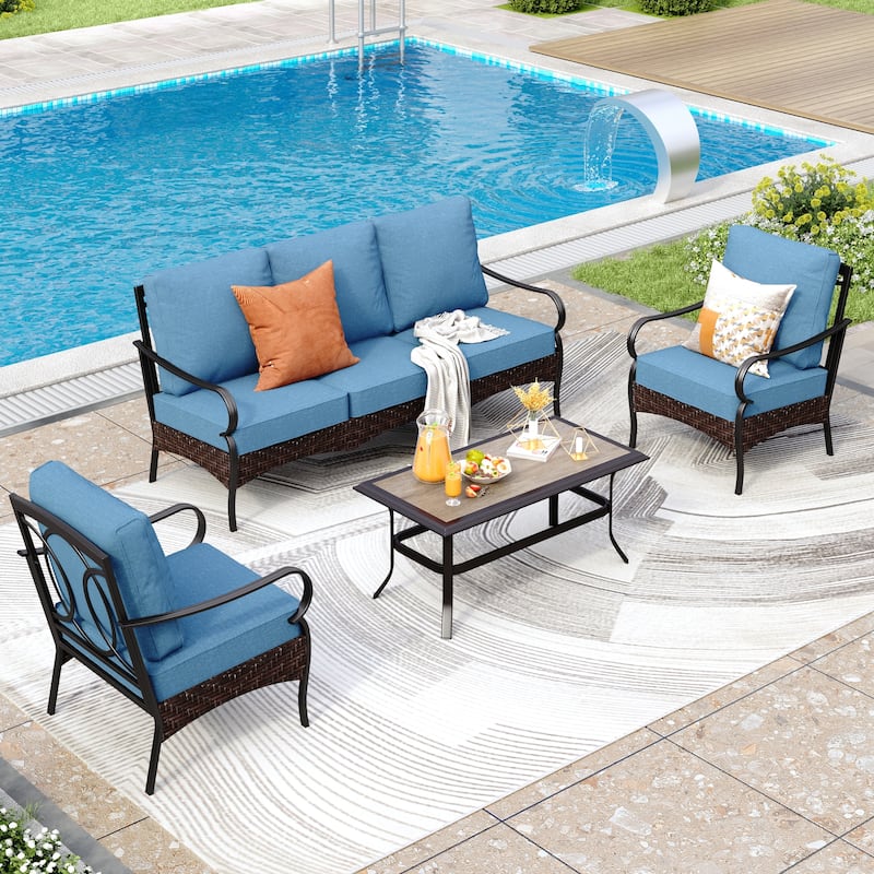 MAISON ARTS 4-Piece Rattan Wicker Patio Furniture Set with Swivel Chairs, Metal Frame & Coffee Table for Outdoor Spaces