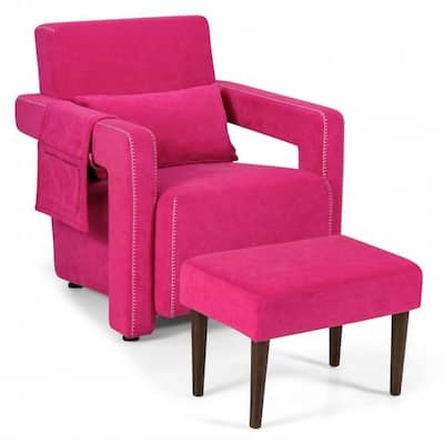 Modern Berber Fleece Single Sofa Chair with Ottoman and Waist Pillow - 31" x 31" x 34.5" (L x W x H)