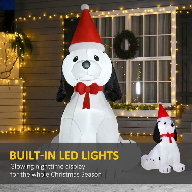 HOMCOM 6 ft. Inflatable Dog in Santa Hat, Cute Christmas Decoration