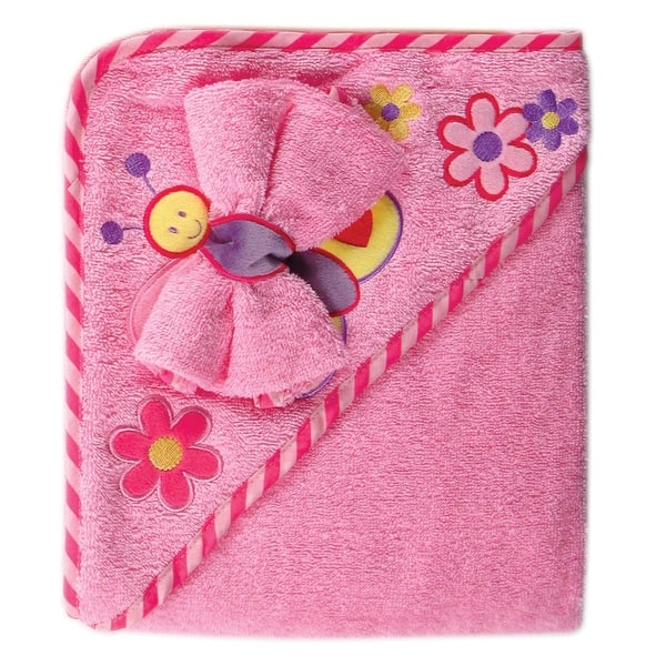 slide 1 of 1, Luvable Friends Baby Girl Cotton Hooded Towel and Washcloth, Butterfly, One Size - Butterfly - One Size One Size - Butterfly