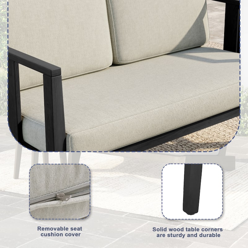 Outdoor Patio Wood Loveseat with Cushion