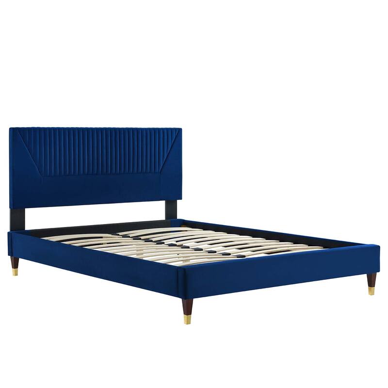 Yasmine Channel Tufted Performance Velvet Queen Platform Bed