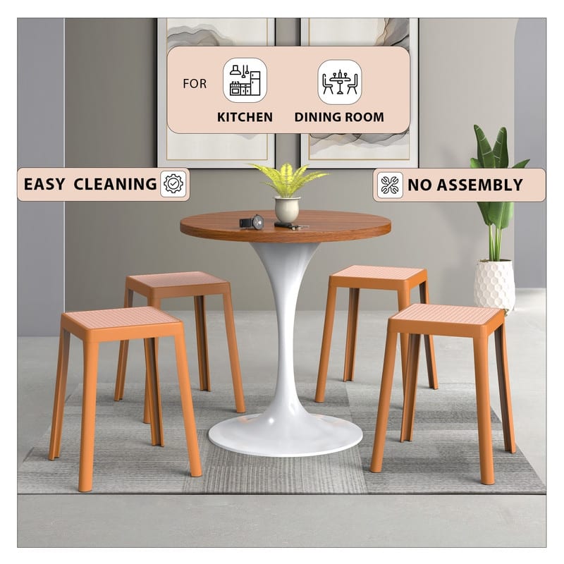 Tresse Modern Stackable Dining Stool with Wicker Seat for Dining Room, Garden, Patio, Indoor or Outdoor - No Assembly Required