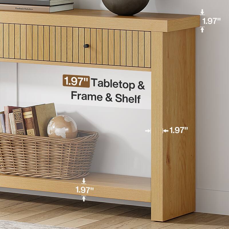 Industrial Wood Console Sofa Table with 3 Drawers for Entryway