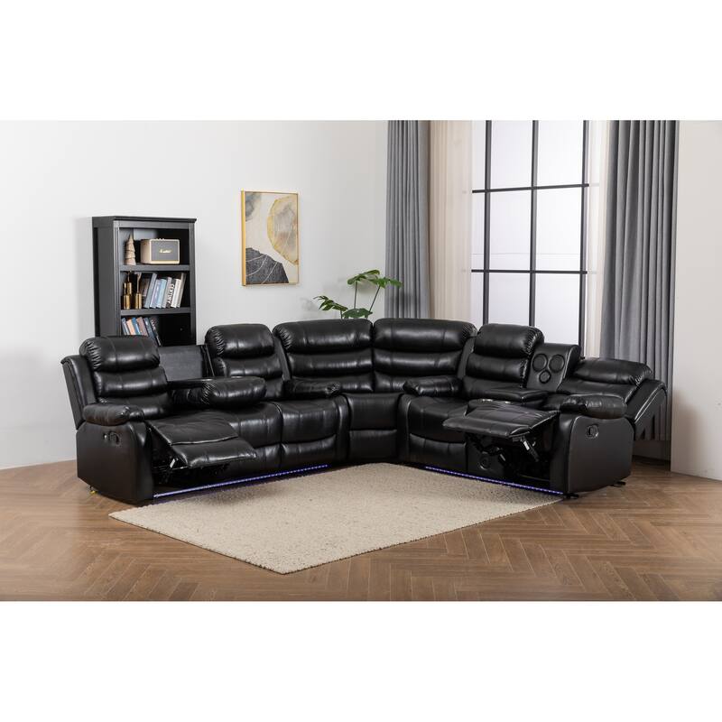 Donivi LED Faux Leather Reclining Sectional With Speakers