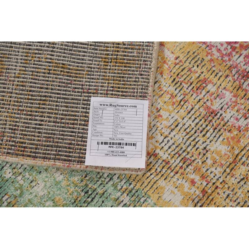 Contemporary Colorful Abstract Indian Area Rug Handmade Wool Carpet - 6'6"x 8'6"