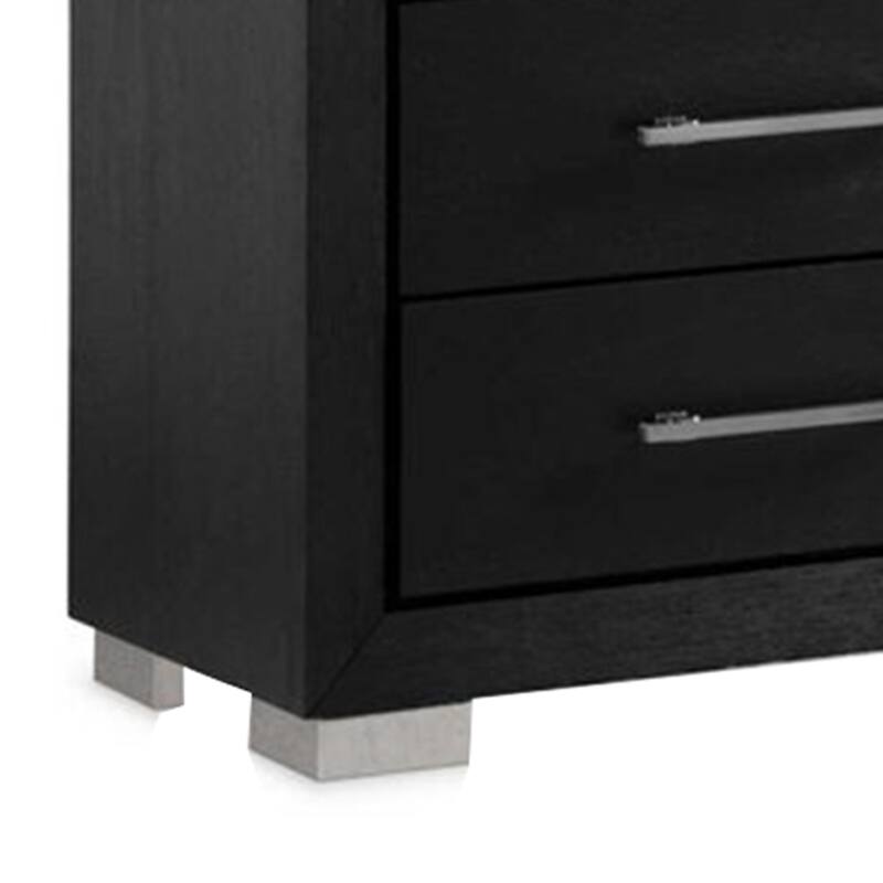 Ashen Wide Dresser, 6 Drawers, Black Solid Wood, Chrome Metal