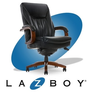 La-Z-Boy Big and Tall Edmonton Executive Office Chair with Comfort Core Cushions, Solid Wood Arms & Base