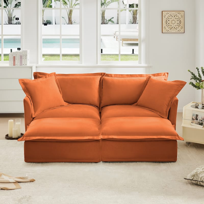 Convertible Sectional Sofa with Movable Ottoman, Home Theater Loveseat with Deep Seat, 2-Seater Modular Couches for Small Spaces