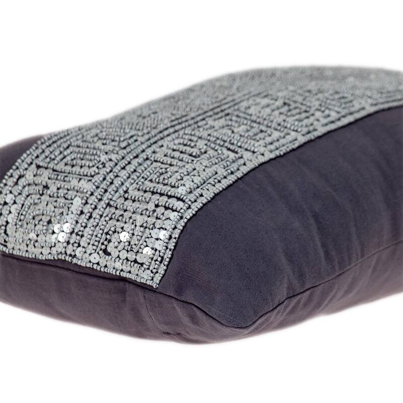 Glam Off White with Golden Sequins Lumbar Throw Pillow