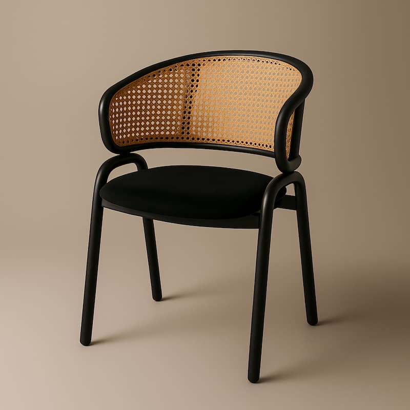Ervilla Ergonomic Wicker Back Velvet Accent Dining Armchair with Powder Coated Steel Legs Protective Pad