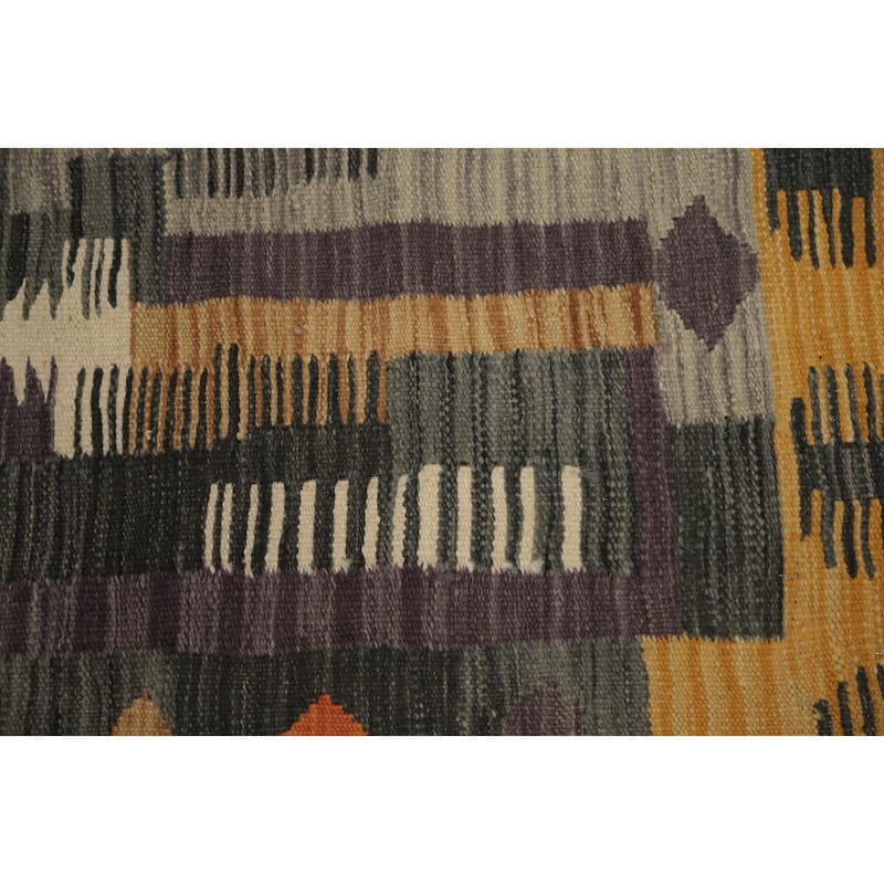 Hand Woven Oriental 100% Wool Carpet Southwestern Tribal Greys & Charcoal Kilim Area Rug - 5' 8'' X 3' 8''
