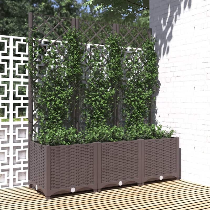vidaXL Garden Planter with Trellis Plant Pot Flower Box Raised Bed Outdoor PP - 47.2" x 15.7" x 53.5" - Brown