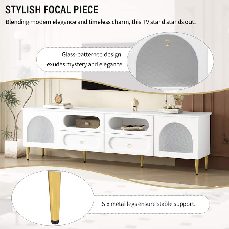 78.8" Retro TV Stand, Entertainment Center Media Console Cabinet with Six Metal Legs, 2 Cabinets, 4 Drawers