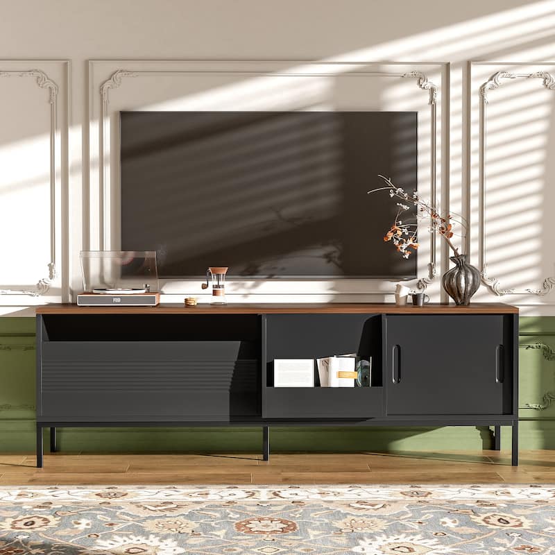 70.8" Modern TV Stand for TVs up to 75 Inches, Entertainment Center with Storage Space, Sliding Doors, Adjustable Shelves
