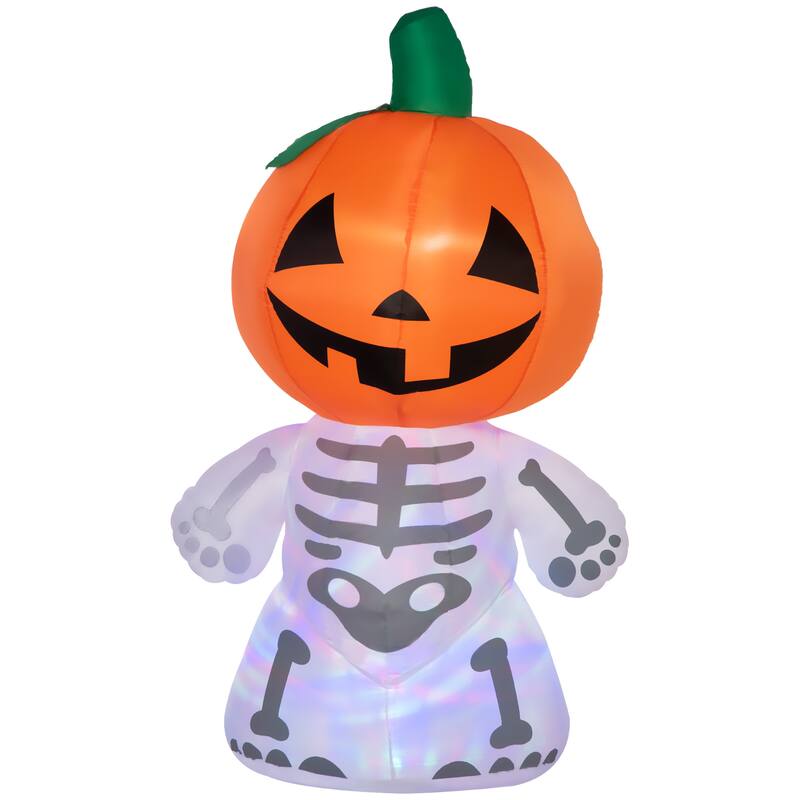 HOMCOM 6' Inflatable Pumpkin Headed Skeleton Halloween Decoration