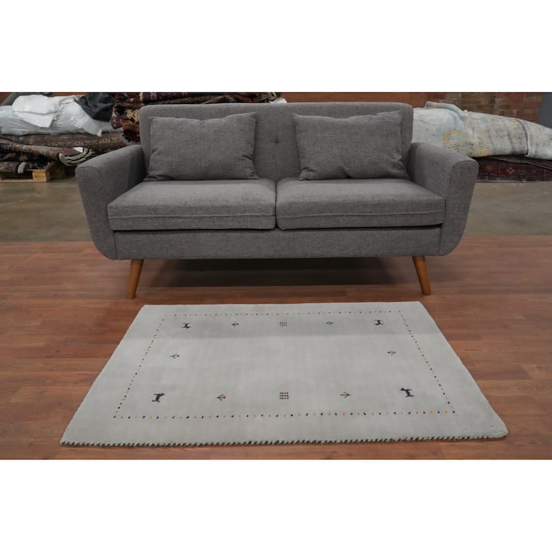 Hand Knotted Oriental 100% Wool Carpet Tribal Animal Pictorial Greys & Charcoal Gabbeh Area Rug - 4' 0'' X 2' 9''