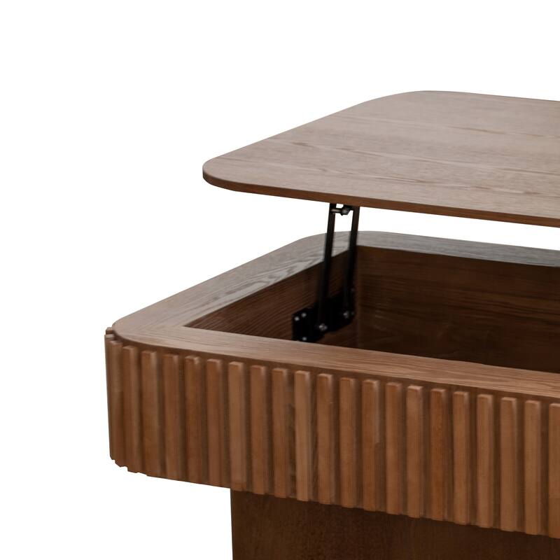 38.6" Fluted Lift-top Coffee Table, Coffee Table Accent Tea Table with Storage and Adjustable Height for Living Room