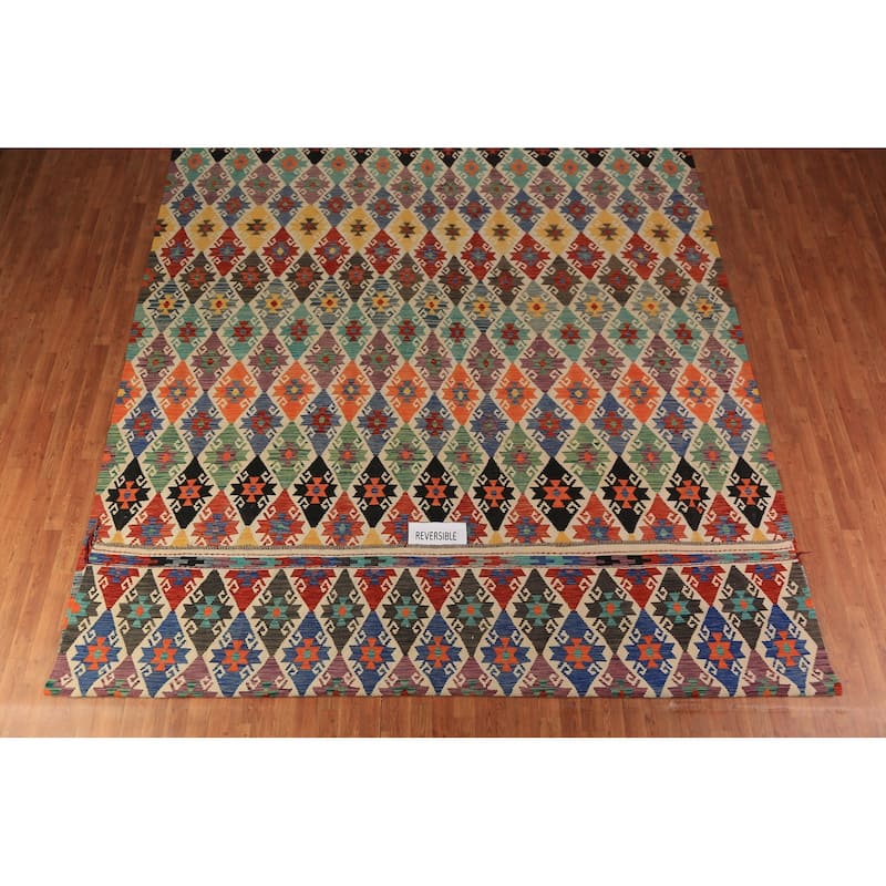 South Western Style Kilim Large Rug Flatweave Wool Carpet - 10'4"x 16'0"