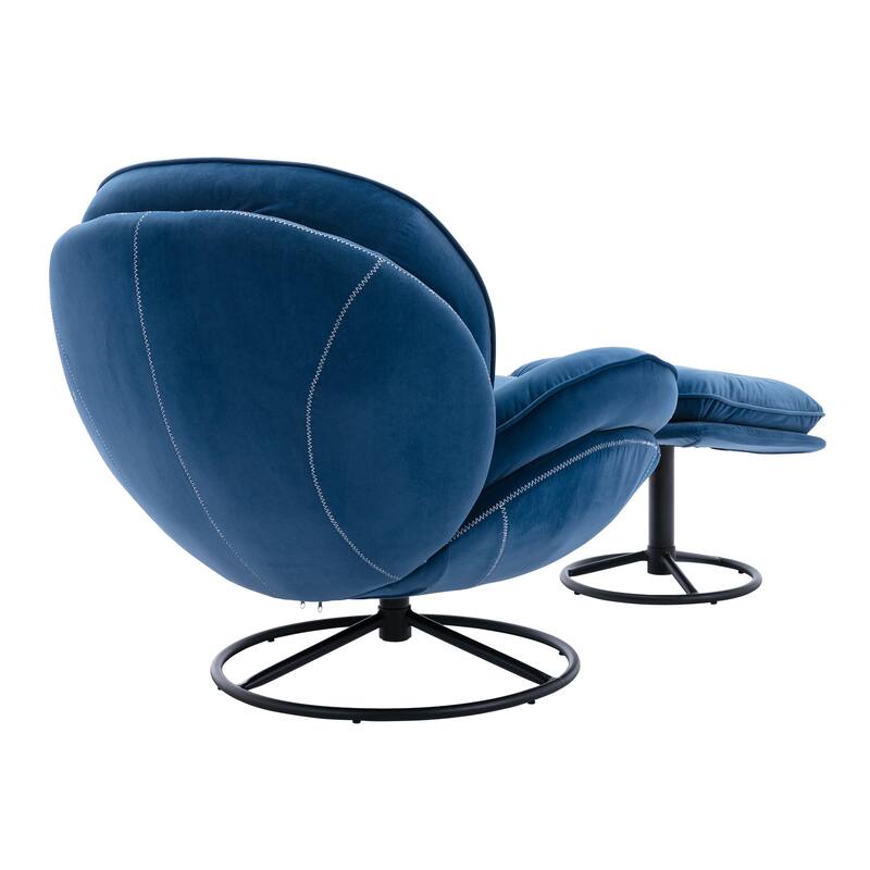 Velvet Swivel Accent Chair with Ottoman & Metal Legs (360° Rotation)