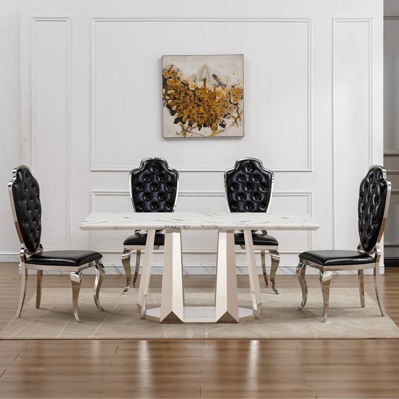 GDFStudio - Rose Series 70'' Rectangle Faux Marble Dining Table 6 People with Modern Large Size