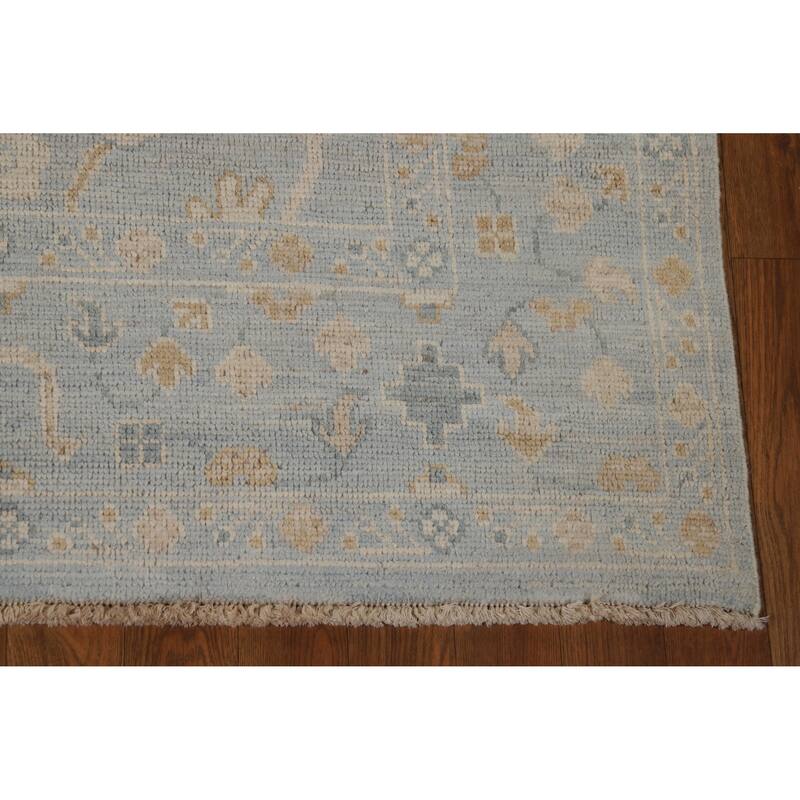 Vegetable Dye Oushak Turkish Rug Hand-Knotted Blue Wool Carpet - 4'11"x 6'11"