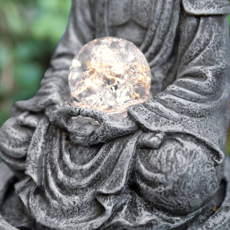 Glitzhome 12"H Zen-Style Polyresin Table Fountain with Pump and LED Light