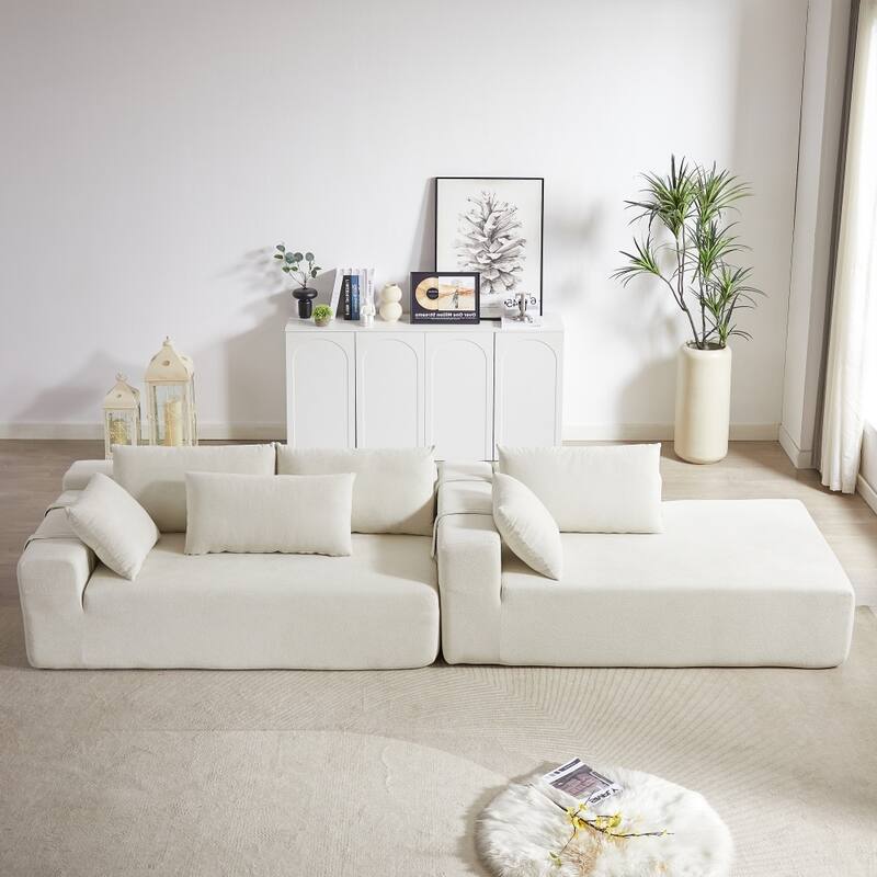 Modern Modular 108" L-shaped Chenille Upholstered Sectional Sofa With 6 Pillows