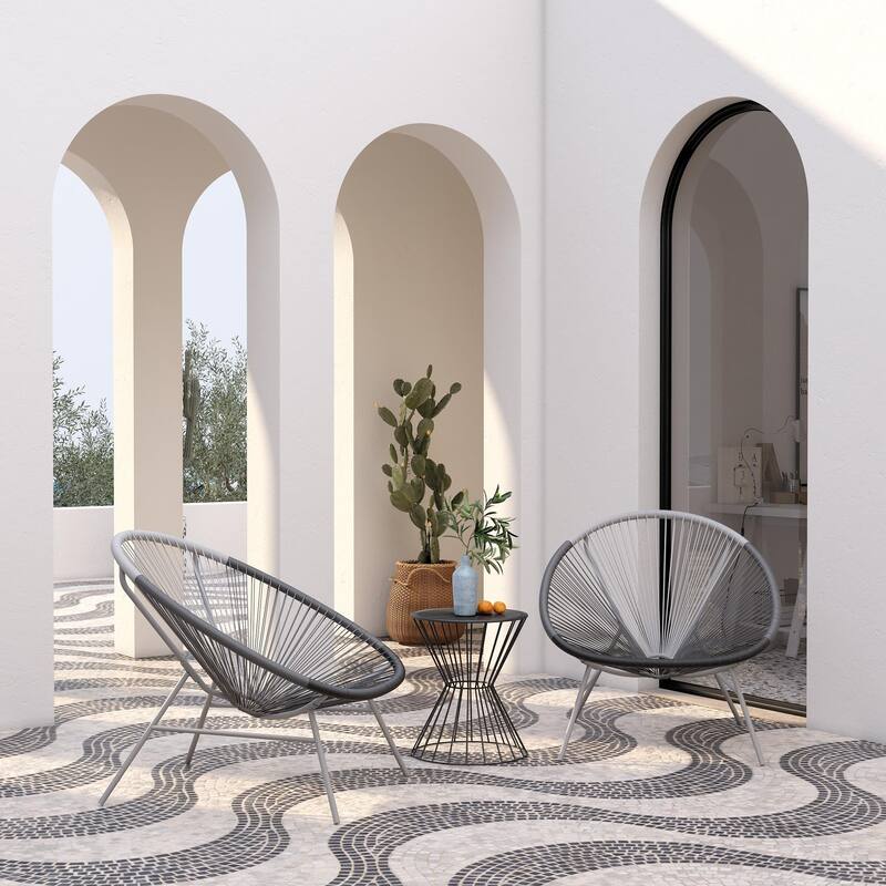 GDFStudio - Outdoor Steel Lounge Chair Set with Ergonomic Design(Set of 2) - DARK GREY