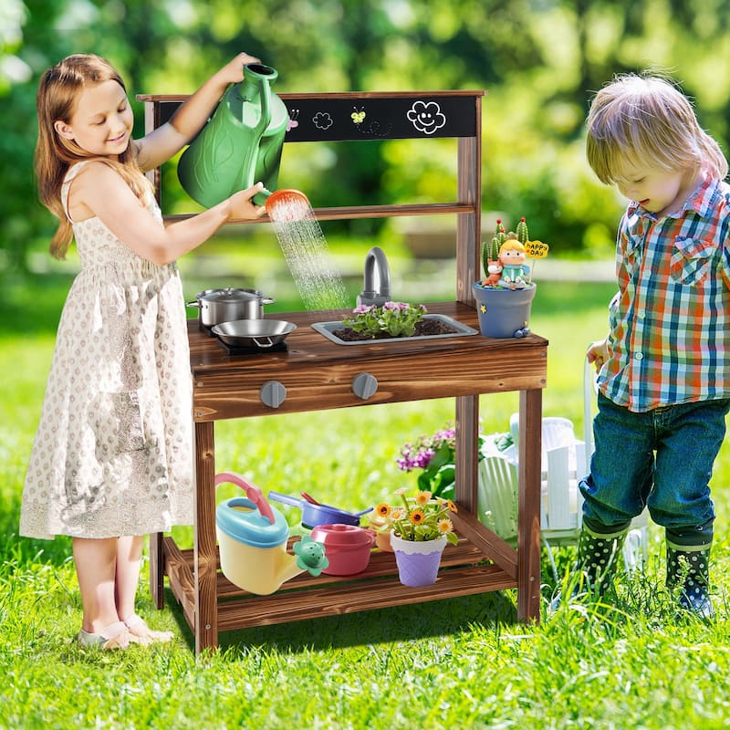 Outdoor Kitchen Playset Fir Wood Outdoor Play Kitchen for Toddlers