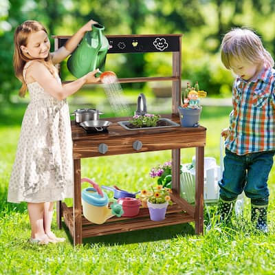 Outdoor Kitchen Playset Fir Wood Outdoor Play Kitchen for Toddlers