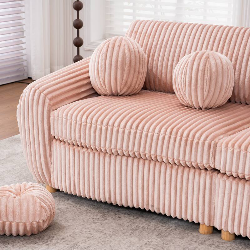 84.4" Corduroy 3-Seater Sofa with Wood Frame & Soft Cushions