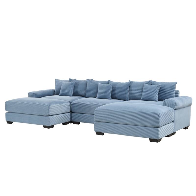 GDFStudio - Corduroy U-Shaped 3-Seater 130" Cloud Modular Sectional Couch with 2 Ottomans