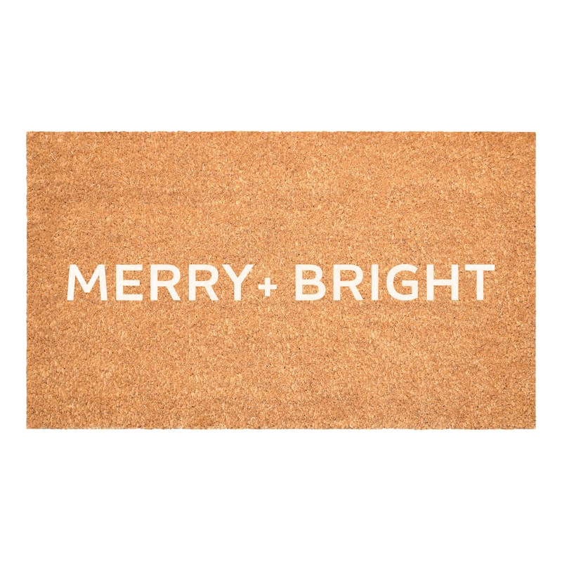 HomeRoots 24" X 36" Brown And White Christmas Merry and Bright Outdoor Coir Door Mat - 24.00' X '36.00