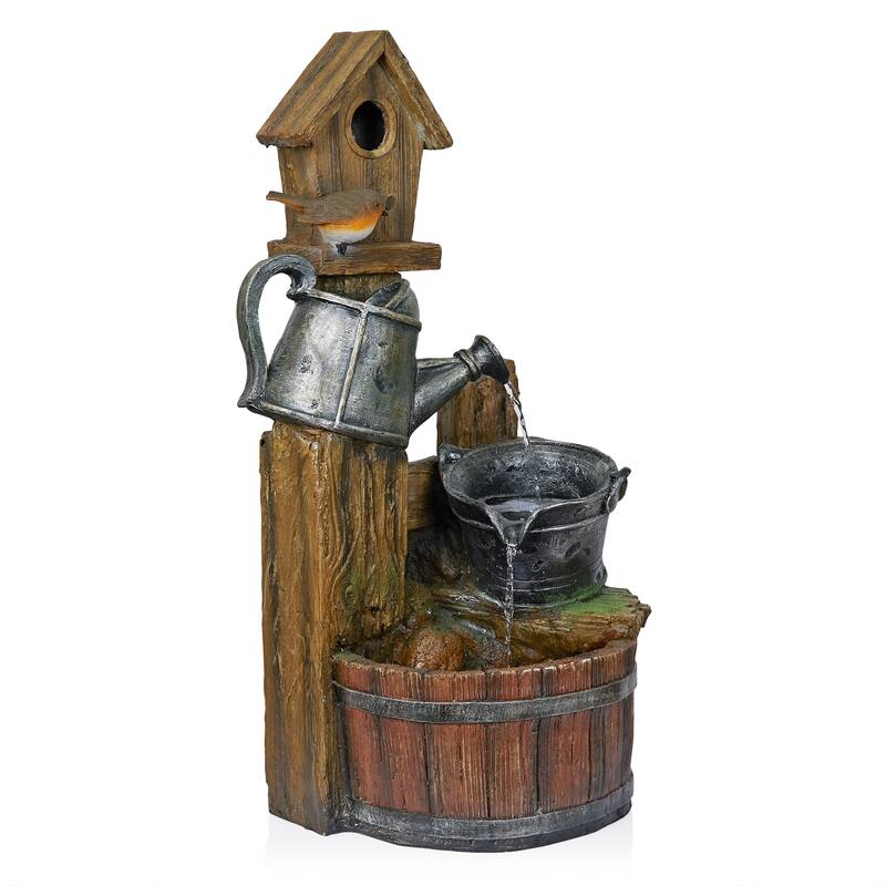 Cascading Twisted Wood Fountain with Cool White LED Lights