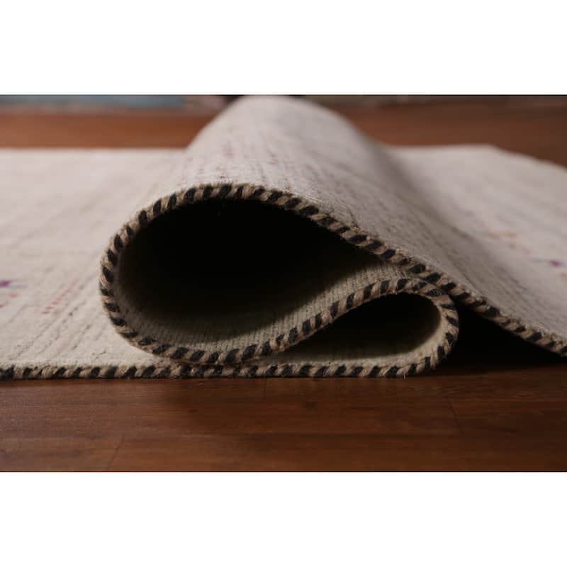 Tribal Gabbeh Indian Area Rug Hand-Knotted Oriental Beige Wool Carpet - 8'2" x 9'9"