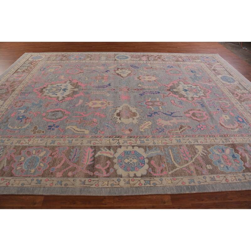 Hand Knotted Oriental 100% Wool Carpet Transitional All-Over Navy Blue & Blues Oushak Area Rug - 14' 0'' X 10' 4''