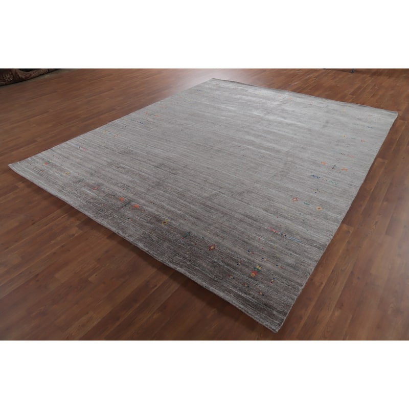 Hand Knotted Oriental 100% Wool Carpet Tribal Tribal Greys & Charcoal Gabbeh Area Rug - 9' 11'' X 8' 2''