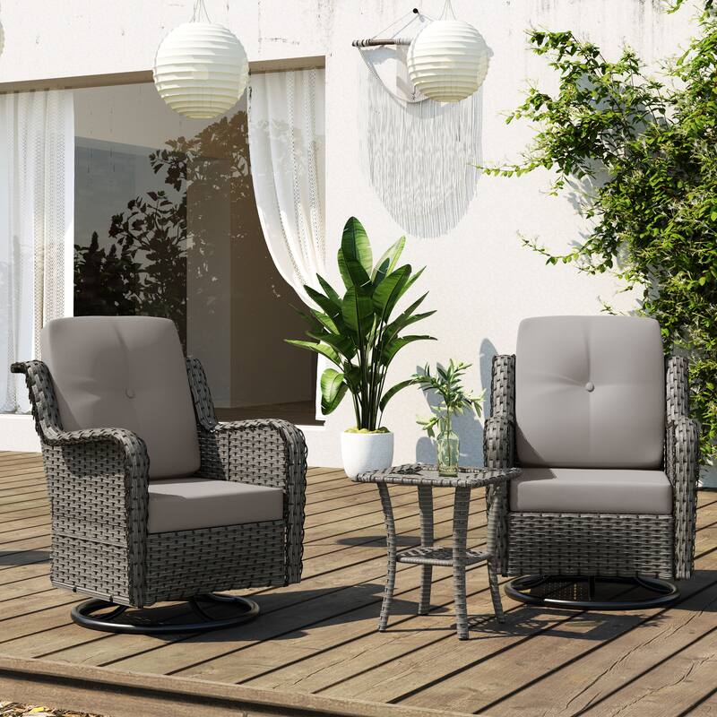 3 Pieces Patio Bistro Set with Rattan Rocking Chair Side Table