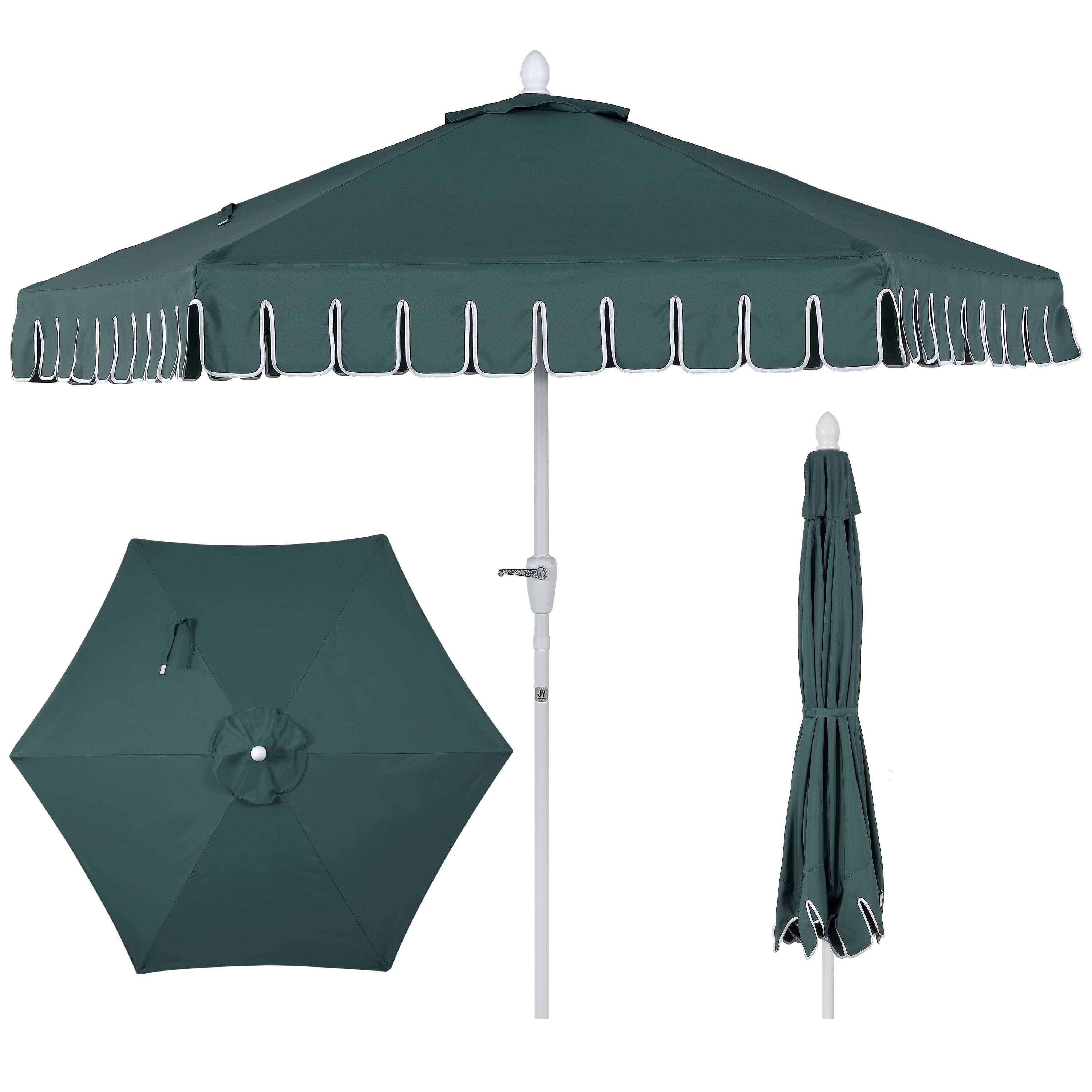 green scalloped patio umbrella the Market in Topiary Transform your outdoor space with the refined elegance of the elegant valance 9ft double top umbrella for the viral Scallop Umbrella